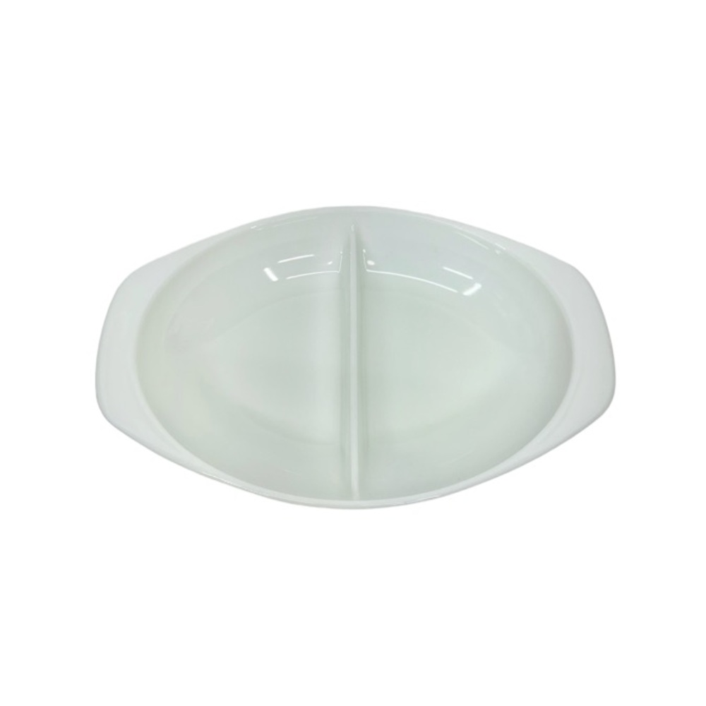 PYREX Vintage 1.5 Qt Milk Glass Divided Oval Baking Dish #1063 USA 14
